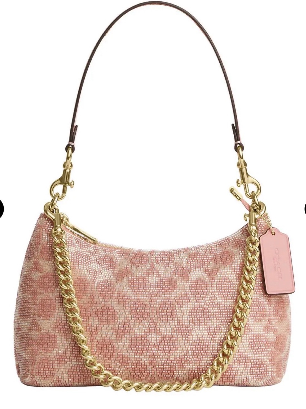🌸 NWT Coach Teri Shoulder Bag Signature Beaded Satin Gold/Pink Pink  🌸